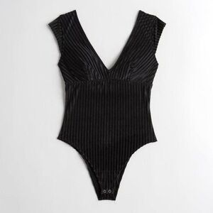 Gilly Hicks Black Striped Velvet Bodysuit